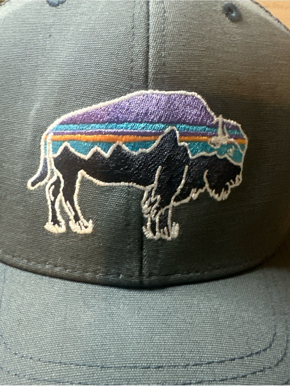 Patagonia Fitz Roy Buffalo Bison Hat Snapback Mesh Gray Baseball Cap - Picture 2 of 8